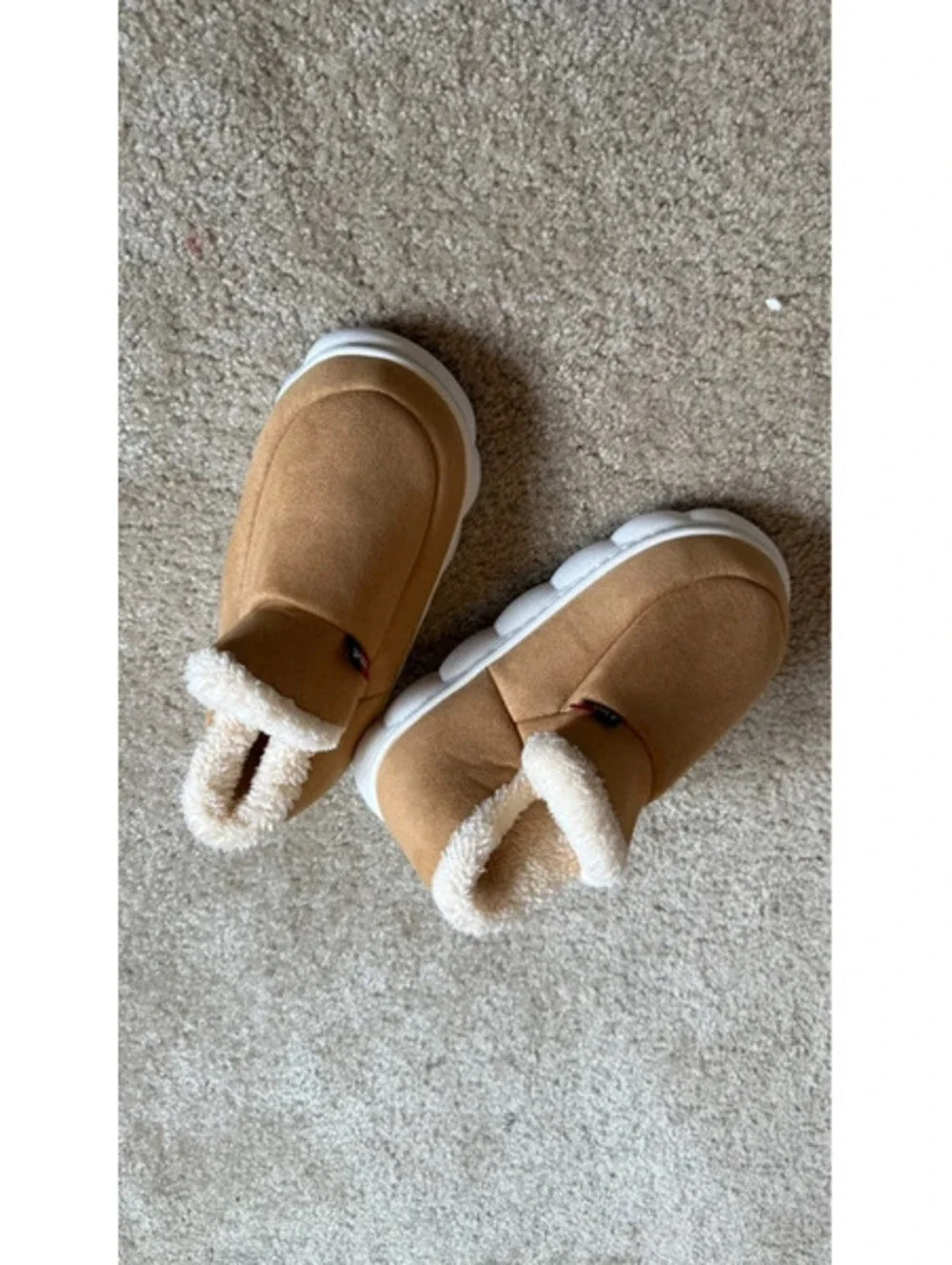 Cozy Tan Faux Suede Slip-On Indoor Slippers with Plush Lining - Size 8-8.5